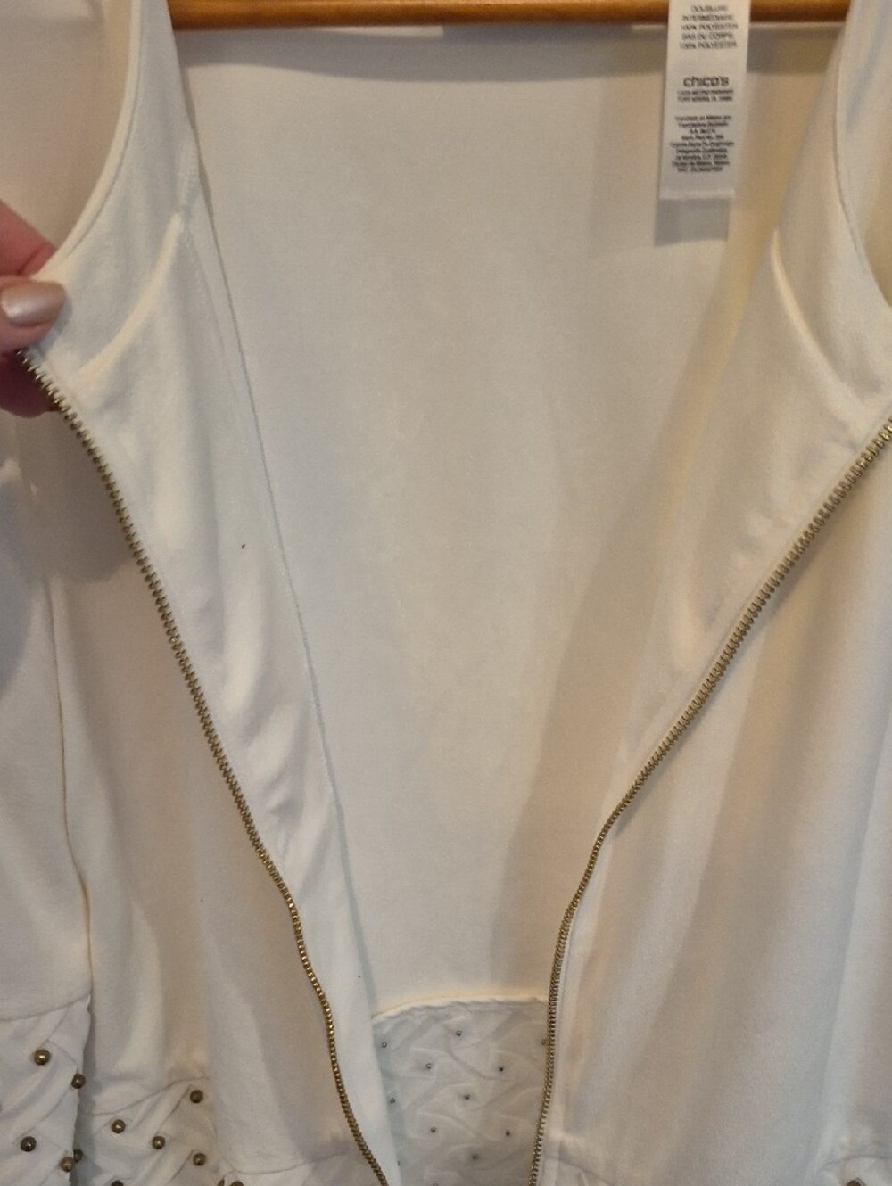 Chico's Travelers Cream Zip-Front Top with Decorative Hardware - Picture 7 of 7